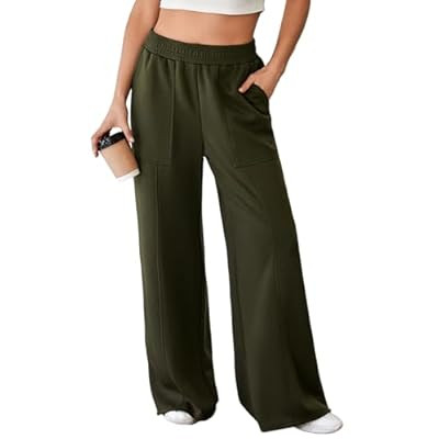 Aleumdr Women's Wide Leg Sweatpants Elastic High Waisted Long Pants Casual… | Amazon (US)