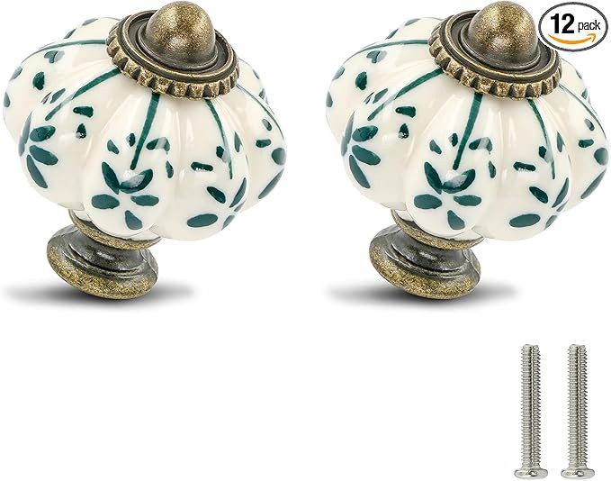 Ivory & Green Pumpkin Knobs 12 Pack Ceramic Cabinet Knobs Vintage Drawer Pulls - Antique Dresser ... | Amazon (US)