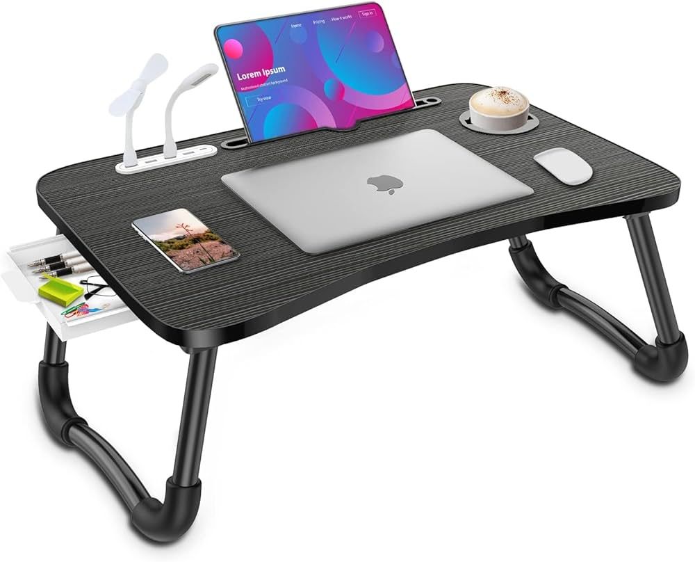 Laptop Lap Desk, Foldable Laptop Tray with 4 USB Ports Storage Drawer and Cup Holder, Desk Stand ... | Amazon (US)