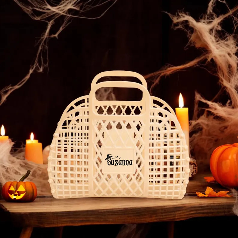 Custom Halloween Jelly Bag, Personalized Name Jelly Bag, Custom Halloween Clutch, Kids Straw Bag,... | Etsy (US)