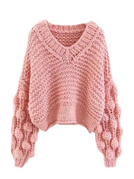 'Kaitlyn' Pom Pom Cropped V Neck Sweater (2 Colors) | Goodnight Macaroon