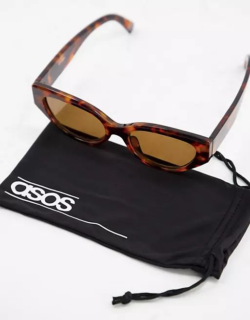 ASOS DESIGN recycled frame cat eye sunglasses with bevel detail in brown tort | ASOS (Global)