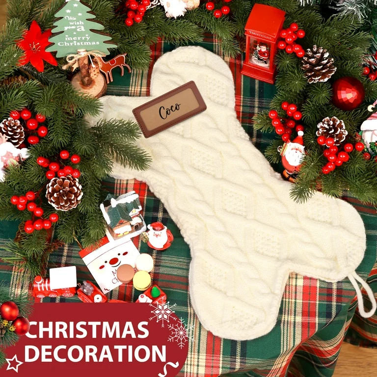 Ayieyill 18" Dog Christmas Stocking, Bone Shape Stocking Christmas for Dog, Large Pet Stockings H... | Walmart (US)
