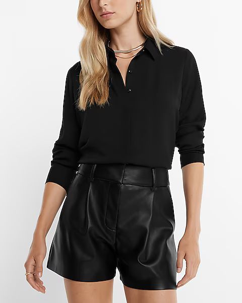 Super High Waisted Pleated Faux Leather Shorts | Express