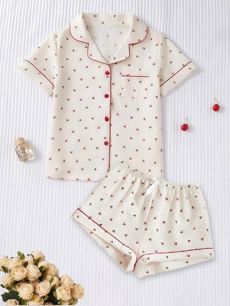 Women's 2 Piece Planet Print Pajama Sets Short Sleeve Button Down Shirt and Shorts Lounge Set Pjs... | Amazon (US)