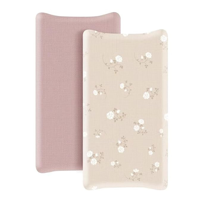 2 Pack Muslin Changing Pad Cover for Girls, 100% Cotton Fitted Baby Diaper Changing Table, Soft a... | Amazon (US)