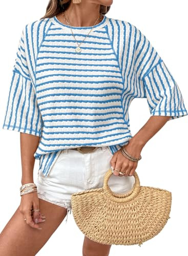 Dokotoo Womens Summer Tops Oversized Tshirts for Women Striped Color Block Short Sleeve T Shirts ... | Amazon (US)