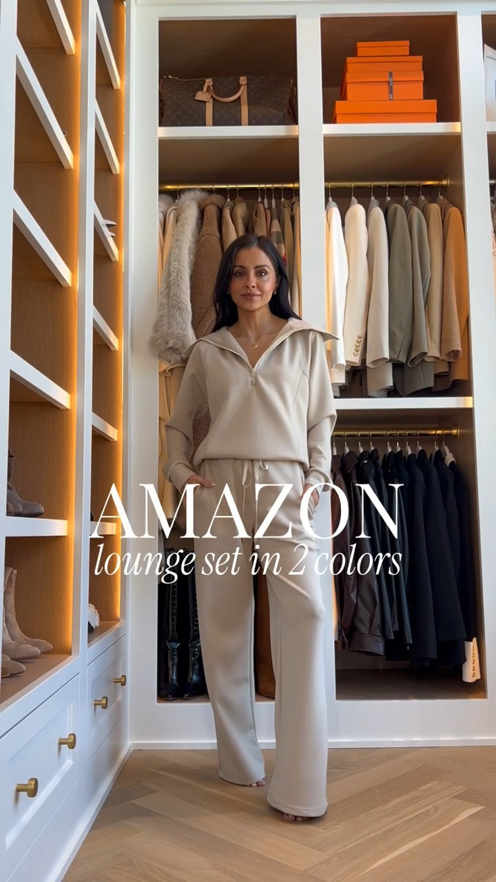 An elevated Amazon set that looks designer without the designer price. This soft knit lounge set gives that Varley inspired feel with its relaxed silhouette, wide leg pants, and effortless drape. Polished enough to style with a leather jacket or luxe outerwear, yet comfortable enough for travel days and everyday errands. I styled it in two neutral tones to show how easily it transitions from cozy casual to elevated street style. A chic, versatile set you will wear on repeat all season.

Amazon Lounge Set – Wearing a size XS, runs TTS with a relaxed fit

MiaMiaMine Amazon set Varley inspired lounge set elevated loungewear wide leg pants neutral outfit chic travel outfit designer look for less casual street style women matching set comfortable fashion capsule wardrobe staples

#LTKActive #LTKootd #LTKPetite