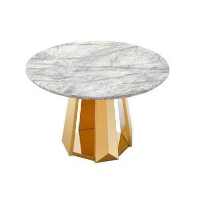 Round Table, Faux Marble Tabletop, Stable Stainless Steel Base, For Kitchen Party | Wayfair North America