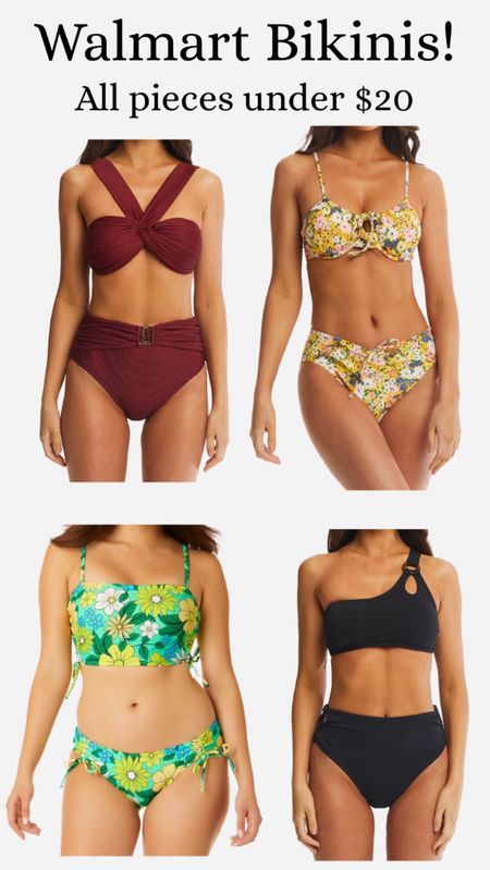 Walmart swimsuits! They have some super cute new arrivals right now, and all pieces are under $20 and range from small up to 3X. Make sure to check size charts for different brands as they each run a bit differently! I generally size up in juniors brand like no boundaries.  swimsuits under $50, bikinis under $50, floral bikini, designer dupe swimsuit, off the shoulder swimsuit, one shoulder swimsuit, high waisted bikini, floral swimsuit, juniors swimsuits, bikini under $20, swimsuit under $20, walmart new arrivals, walmart swimwear, beach vacation, beach trip, resort wear, long line swimsuit, halter swimsuit, underwire swimsuit, underwire bikini, asymmetrical bikini, pool day, summer outfit, spring outfit

#LTKswim #LTKtravel #LTKSeasonal
