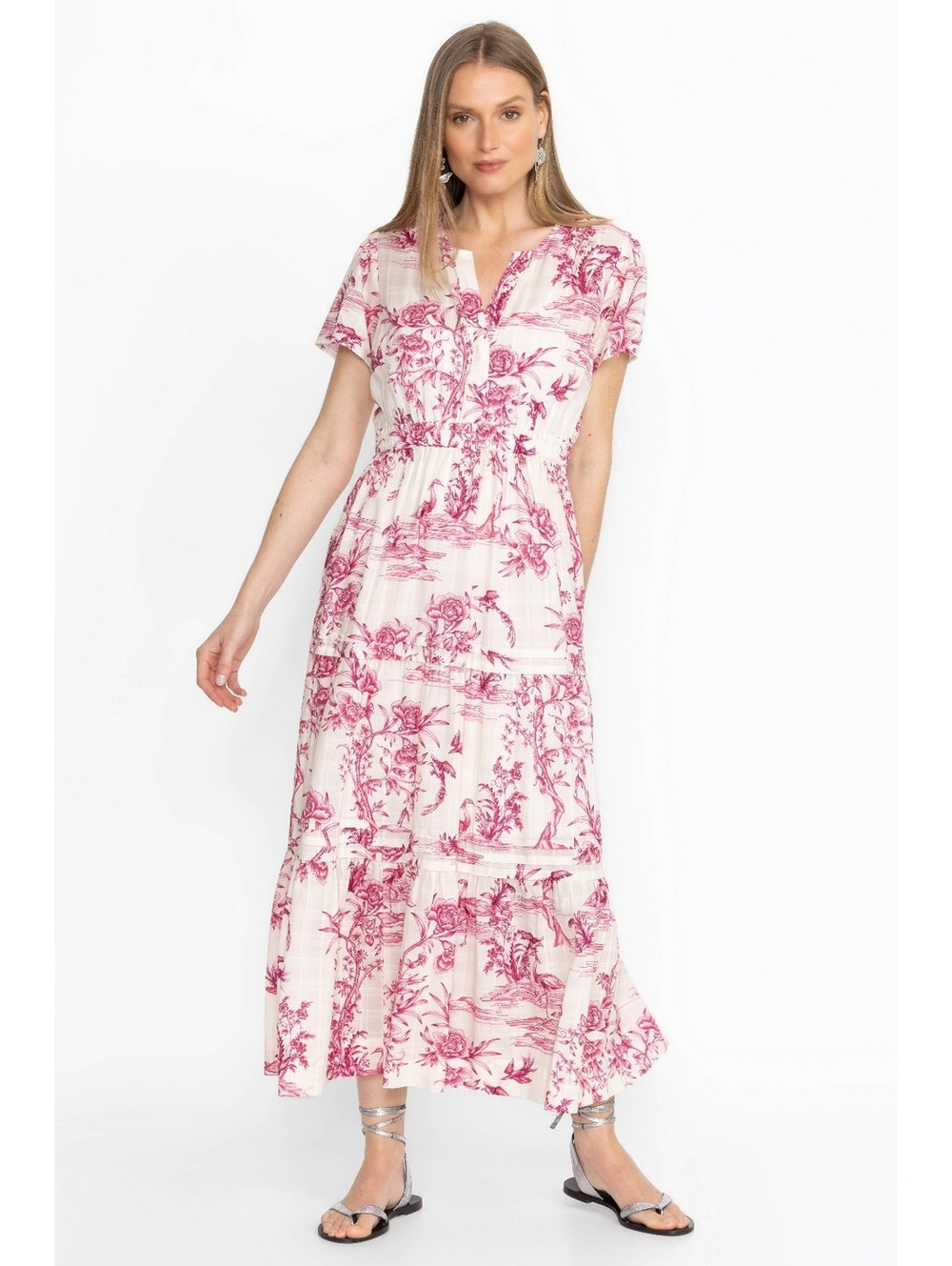 Johnny Was Pink Firebird Pintuck Tiered Dress Small Boho Linen Blend | Poshmark