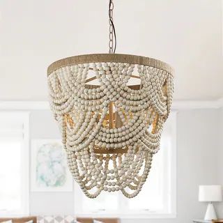 19.7" Wide Beige Layered Wood Beaded Chandelier with 4-Light - On Sale - Overstock - 35216917 | Bed Bath & Beyond