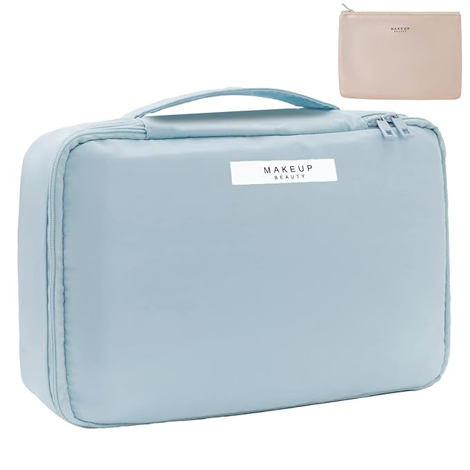 Travel Makeup Bag Cosmetic Bag Makeup Bag Toiletry bag for women and men (Blue) | Amazon (US)