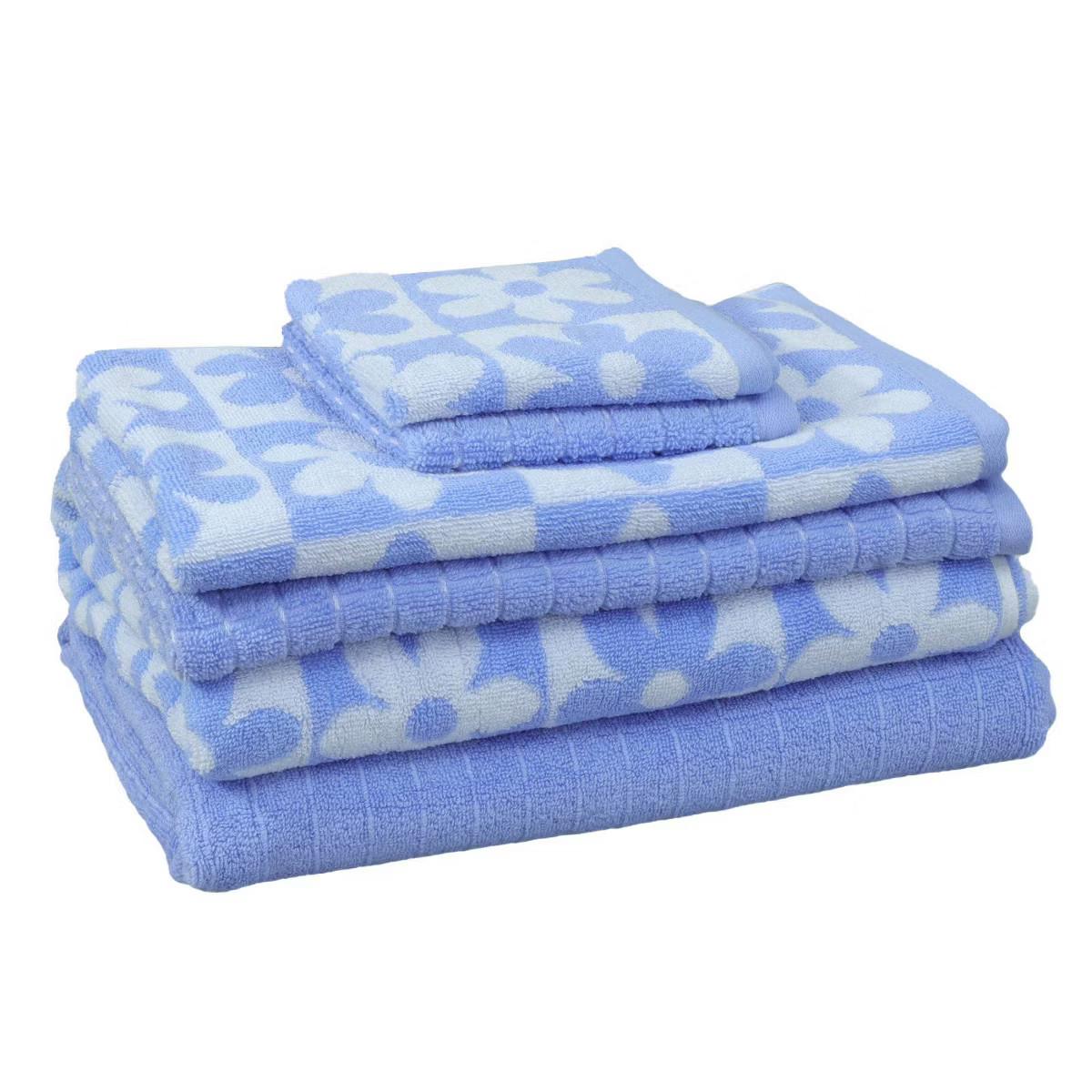 6pc Bath Towel Set Light Blue Checkered Daisy - Kapoor Home | Target
