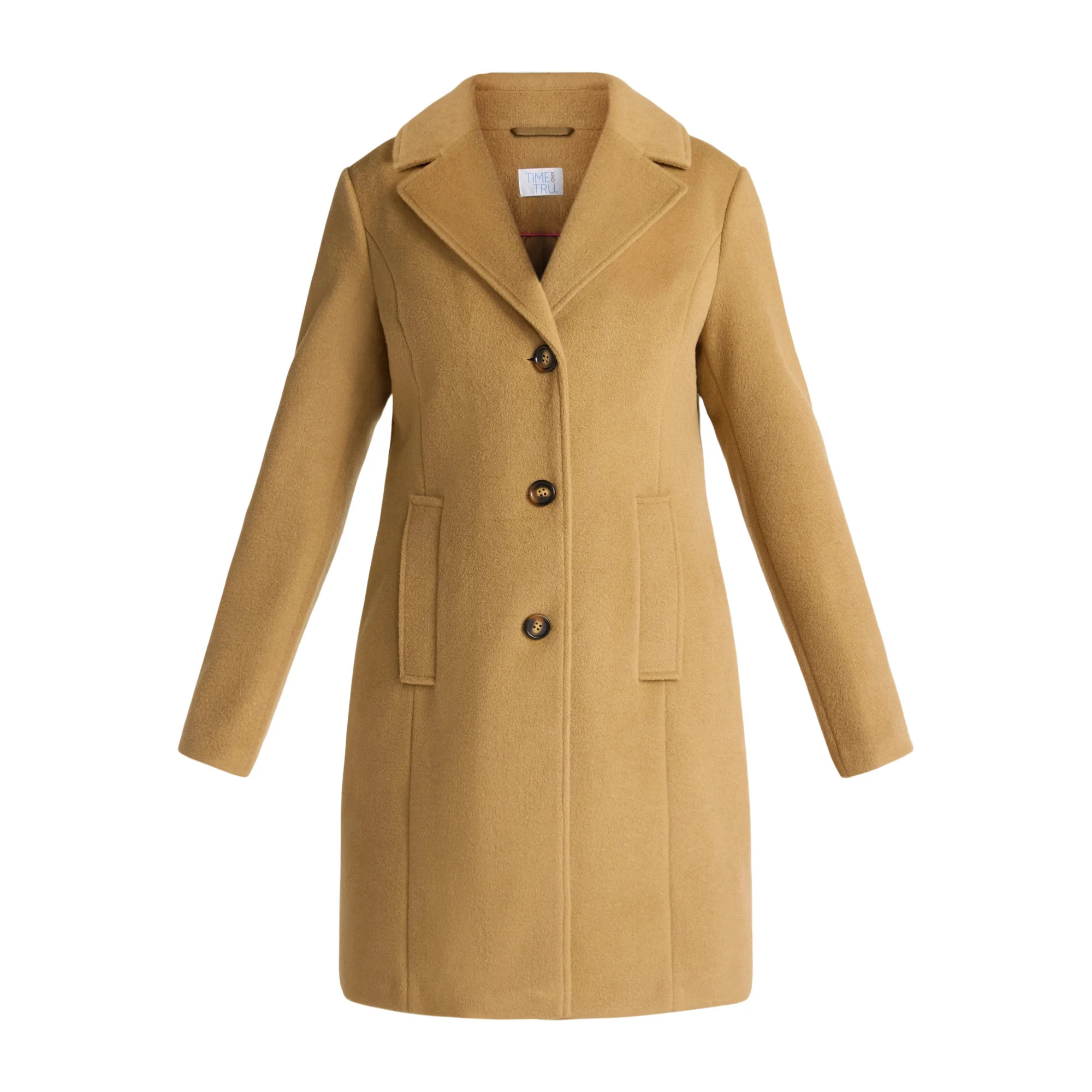Time & Tru Women's & Women's Plus Faux Wool Boyfriend Coat, Sizes XS-3X | Walmart (US)