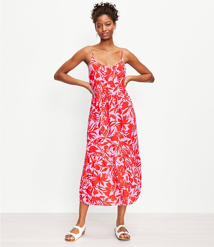 Tropic Strappy Tiered Midi Dress | LOFT | LOFT