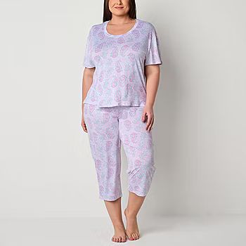 new!Jaclyn Womens Plus 2-pc. Crew Neck Short Sleeve Capri Pajama Set | JCPenney