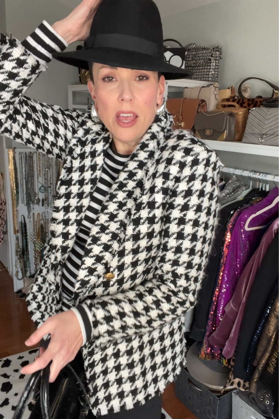 More elevated athleisure looks with joggers!

To finish out this week’s Style Up Series, it’s the same pair of joggers four more ways!

I featured these joggers two posts earlier this week, but felt like I owed you a few more looks!

Pair with a heeled ankle boot with a pearl detail and a chunky sweater… I layered the sweater over a fitted long sleeve tee, so that I could tuck the hem of the sweater up into the tee to create more of a cropped look. Add a great statement bag, and you’re done!

Keep the striped tee and add a houndstooth tweed jacket for a print mix, and top with a wool fedora. 

Layer a short sleeve denim shirt dress unbuttoned to create a jacket look.

Ditch the boots for some sneakers and add an oversized blazer and a fun metallic Crossbody.

Or try a different print mix with a floral blazer.

#LTKstyletip #LTKmidsize #LTKover40