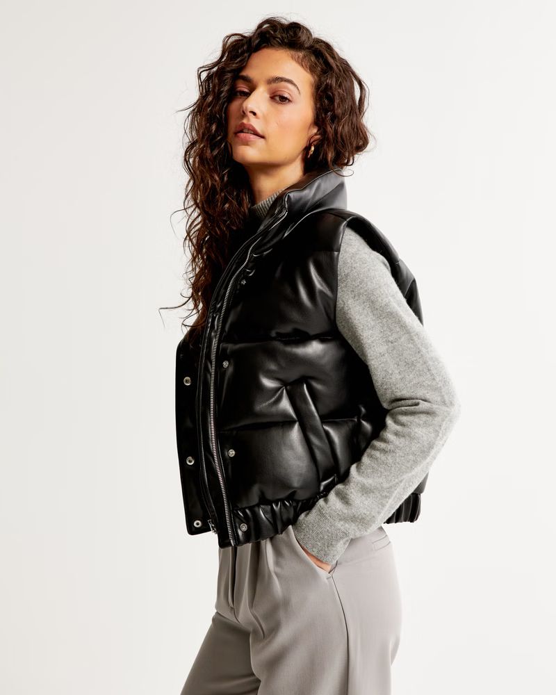 Women's Vegan Leather Ultra Puffer Vest | Women's Up To 30% Off Select Styles | Abercrombie.com | Abercrombie & Fitch (US)