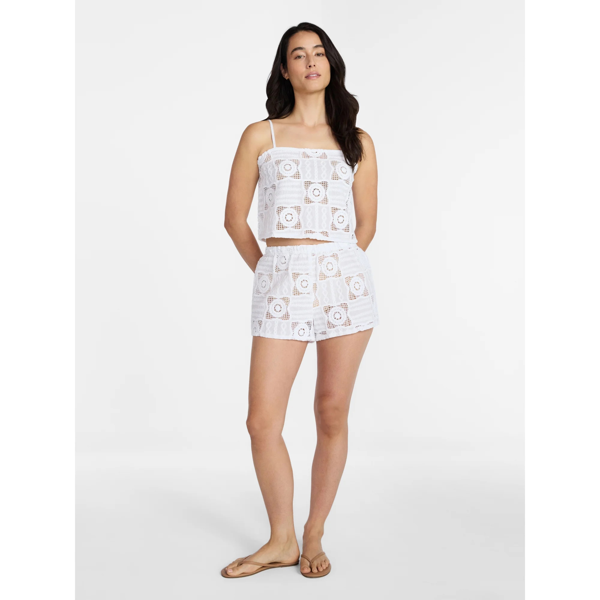 Time and Tru Women's and Women's Plus Cotton Crochet Coverup Tank Top, Sizes XS-3X | Walmart (US)