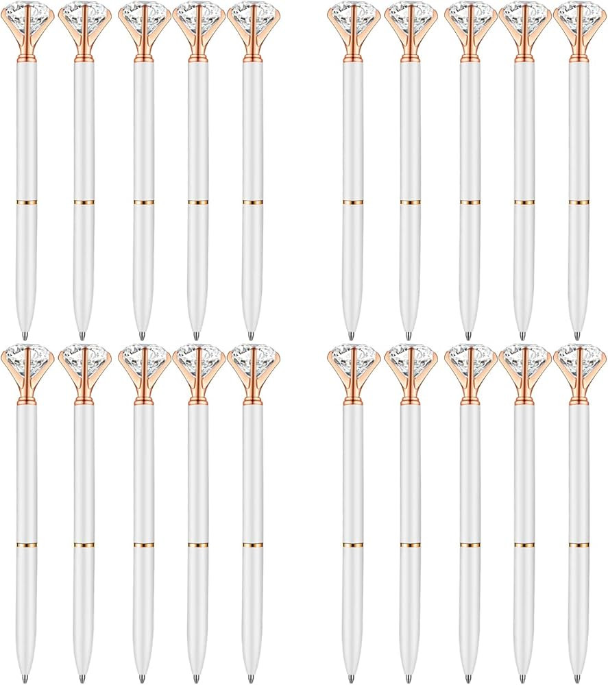 PASISIBICK White Diamond Pens Pack of 20 Bling Diamond Gem Pen Décor Gifts for Women Bridesmaid ... | Amazon (US)