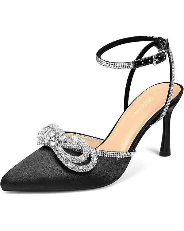 PIZZ ANNU Women's Cienna High Heels Sexy Stiletto Pumps Closed Toe Mesh Sparkly Rhinestones Ankle... | Amazon (US)
