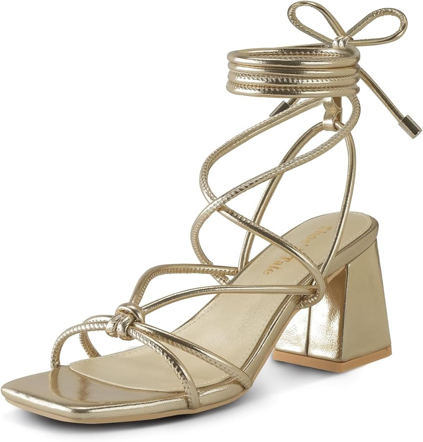 Shoe'N Tale Lace Up Heels for Women Ankle Strappy Gladiator High Heeled Sandals Chunky Block Heel... | Amazon (US)