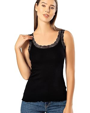 VAVONNE Lace Camisole Tank Tops for Women, Soft Stretch Ribbed Cotton Cami | Amazon (US)