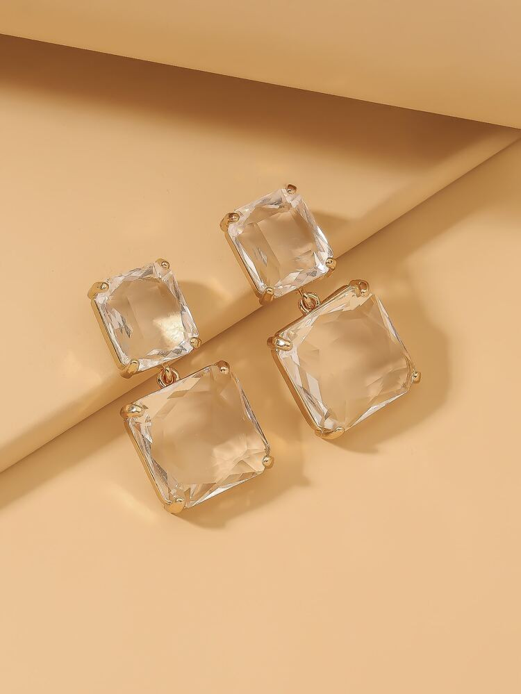 Clear Square Charm Drop Earrings | SHEIN