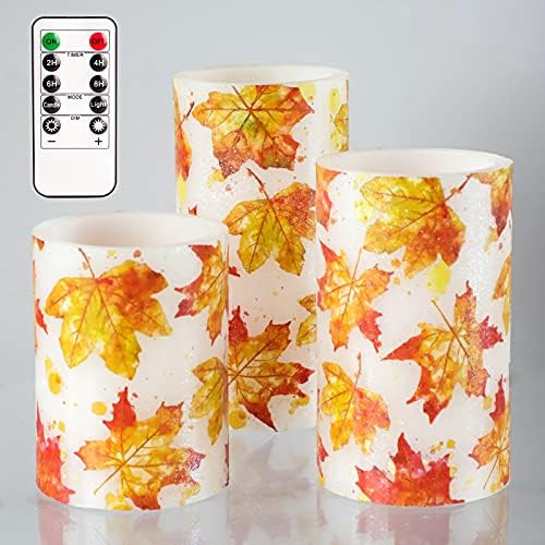 SILVERSTRO Fall Decor LED Flameless Candles with Remote, Autumn Maple Leaves Theme Battery Operat... | Amazon (US)