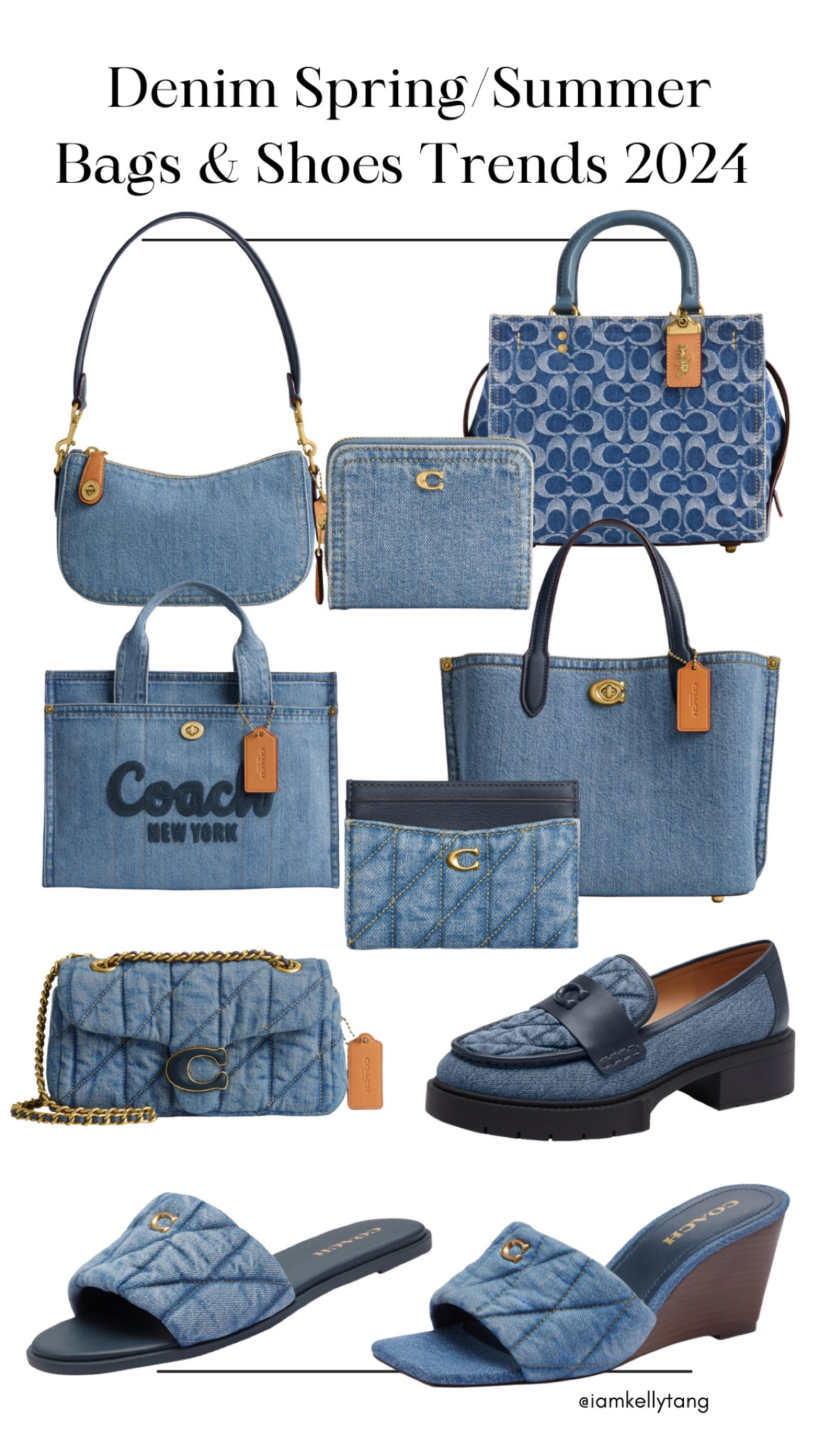 Spring summer trend alert for any casual outfit. Denim on denim outfits, denim outfits, Denim accessories, denim purses, denim bags, denim tote bag, coach bags, coach purse, coach sandals, coach shoulder bag, coach wallet, coach tote bag

#LTKstyletip