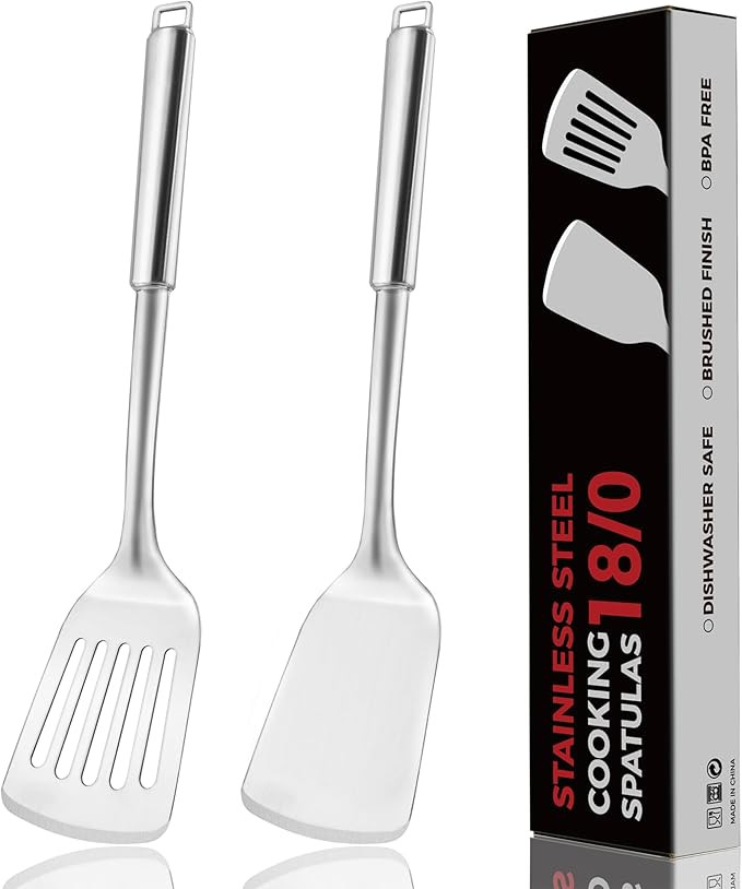 14.5-in Stainless Steel Spatula Set, 18/0 SS Heavy Duty Turner & Slotted Spatula for Kitchen Use,... | Amazon (US)