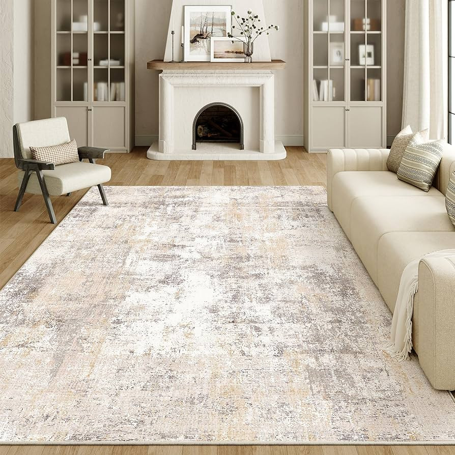 8x10 Washable Area Rug Beige Grey Neutral Abstract Living Room Bedroom Large Throw Rug Non Slip S... | Amazon (US)
