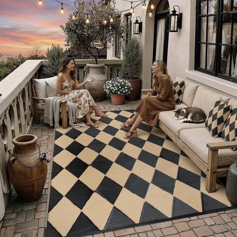 BERTHMEER 8'x10' Large Outdoor Rugs Waterproof Plastic Rugs Checkered Patio Rugs Straw Rugs Campi... | Walmart (US)