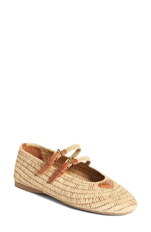 Prada Raffia Mary Jane Flat in Beige/tan at Nordstrom, Size 41 | Nordstrom