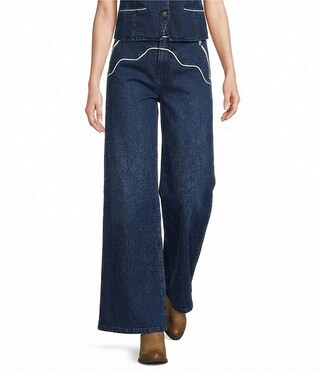 Reba Denim Contrast Piping Wide Leg Coordinating Jeans | Dillard's | Dillard's