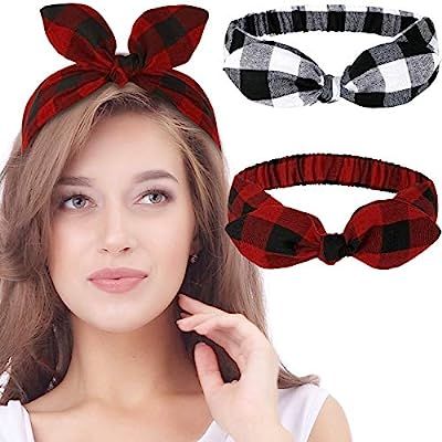 Christmas Plaid Headbands Retro Vintage Headbands Cotton Elastic Hairband Headwrap for Girls and ... | Amazon (US)