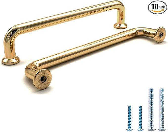 10 Pack Hole Center 5''(128mm) Polished Brass Kitchen Cabinet Pulls.Zinc Alloy Solid Round Cabine... | Amazon (US)