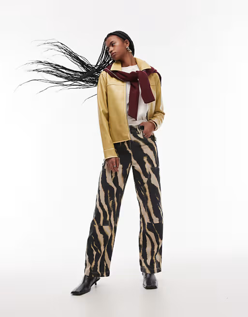 Topshop blurred zebra pants with patch detail in multi | ASOS (Global)