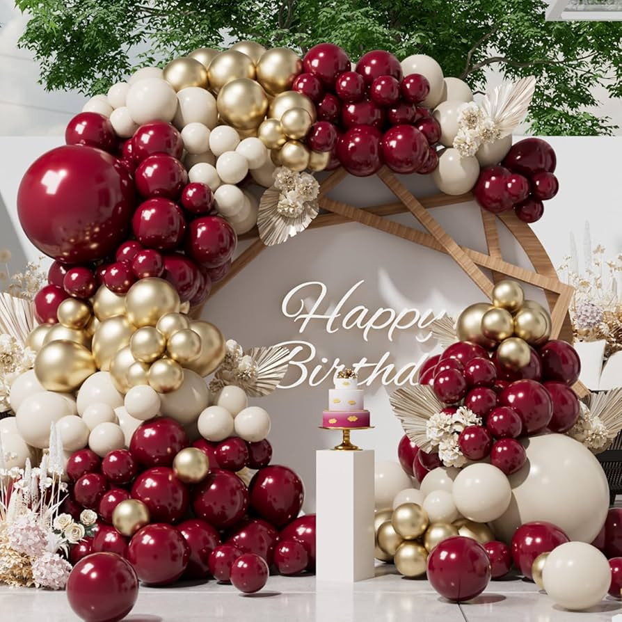 SUWEN 153Pcs Burgundy Balloon Garland Arch Kit Dark Maroon Sand White Gold | Amazon (US)