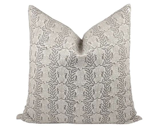 ISLA  Designer Natural Floral Linen Pillow Cover Block Print | Etsy | Etsy (US)