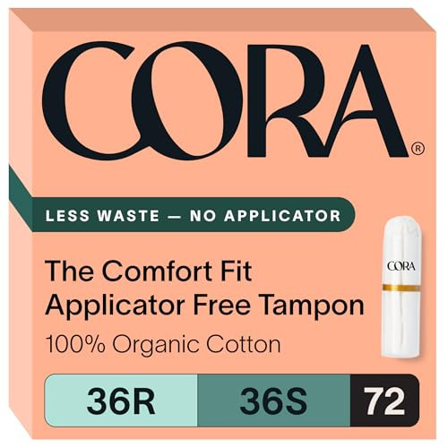 Cora Non-Applicator Tampons - 100% Organic Cotton | Ultra-Absorbent, Unscented, Natural, Non-Toxic, Applicator Free | Eco-Conscious (72 R/S Tampons) | Amazon (US)