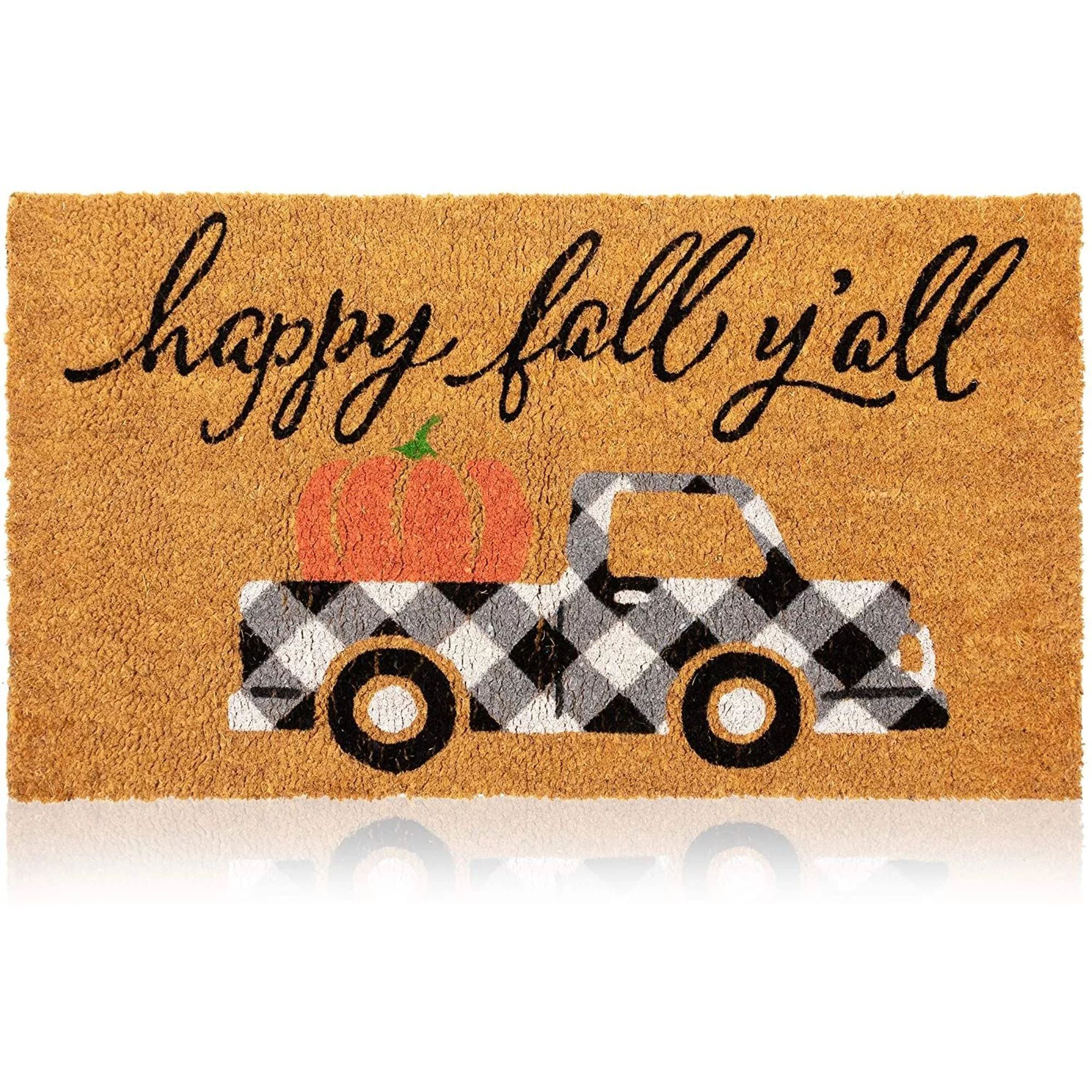 Coco Coir Welcome Door Mat 17"x30", Happy Fall Y'all Front Doormat Non Slip Rug for Home Indoor O... | Walmart (US)