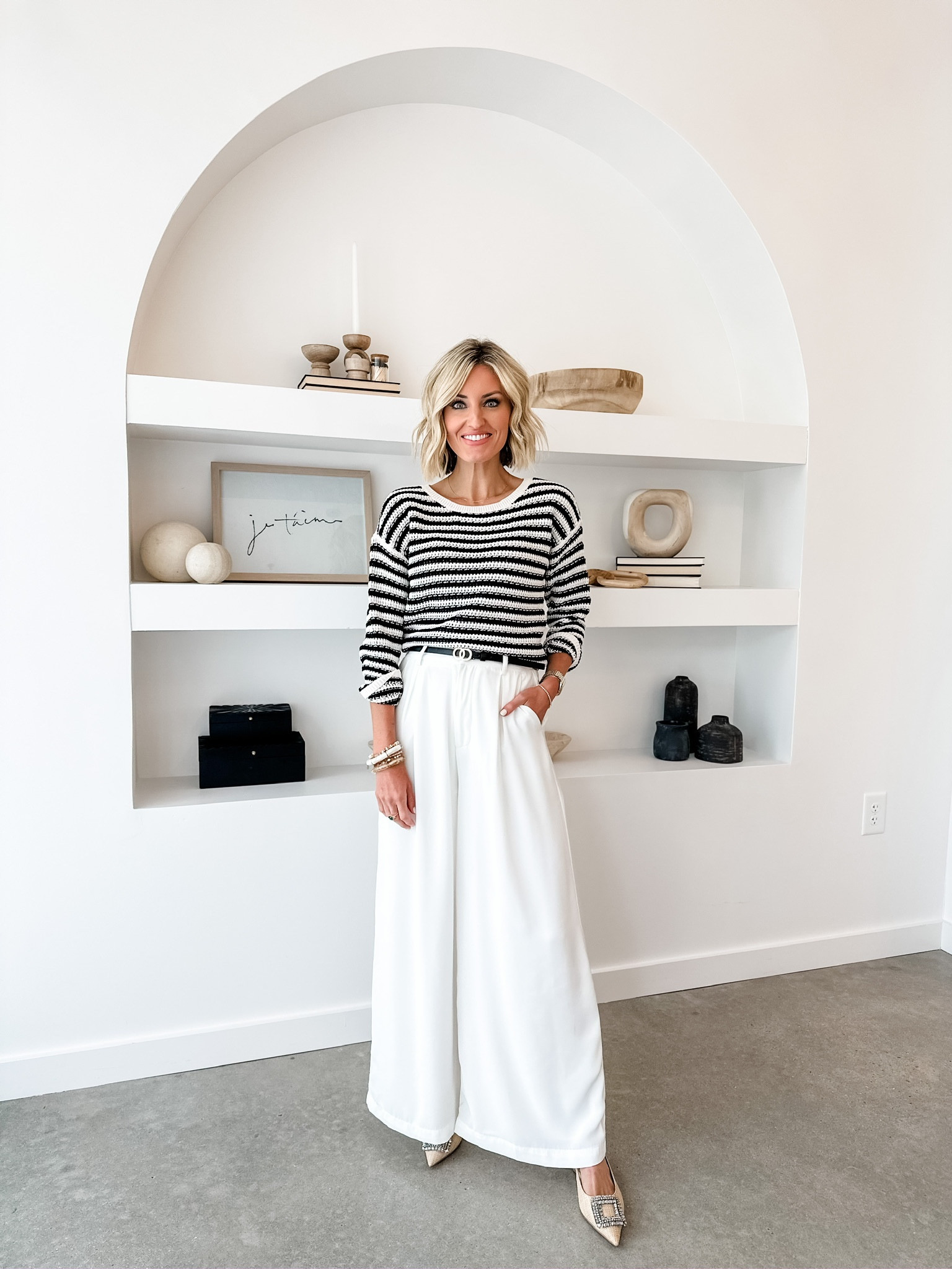 Workwear outfit idea! These wide leg pants are my favorite 👏 I am wearing an XS in the pants and sweater! 

Loverly Grey, workwear finds 

#LTKstyletip #LTKFind #LTKworkwear