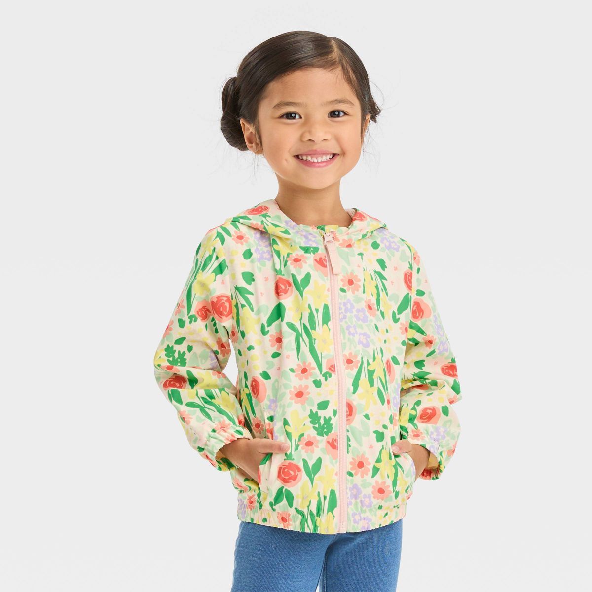 Toddler Girls' Floral Full Zip Windbreaker Jacket - Cat & Jack™ | Target