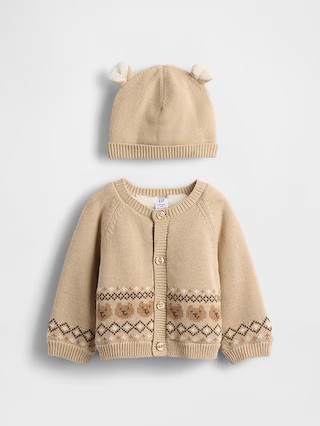 Baby Sherpa-Lined Bear Cardigan Sweater Set | Gap (US)