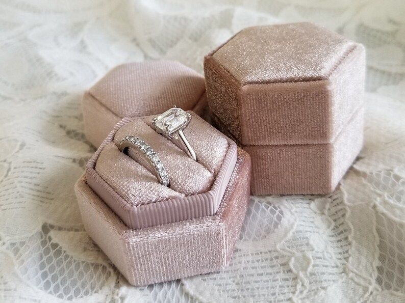 10+ Colors | Velvet Ring Box Double Hexagon - Engagement Ring & Wedding Set Elegant Keepsake Box,... | Etsy (US)