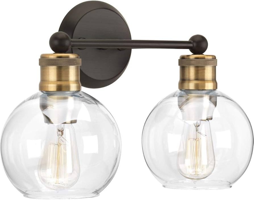 Hansford Collection 2-Light Clear Glass Coastal Bath Vanity Light Antique Bronze | Amazon (US)