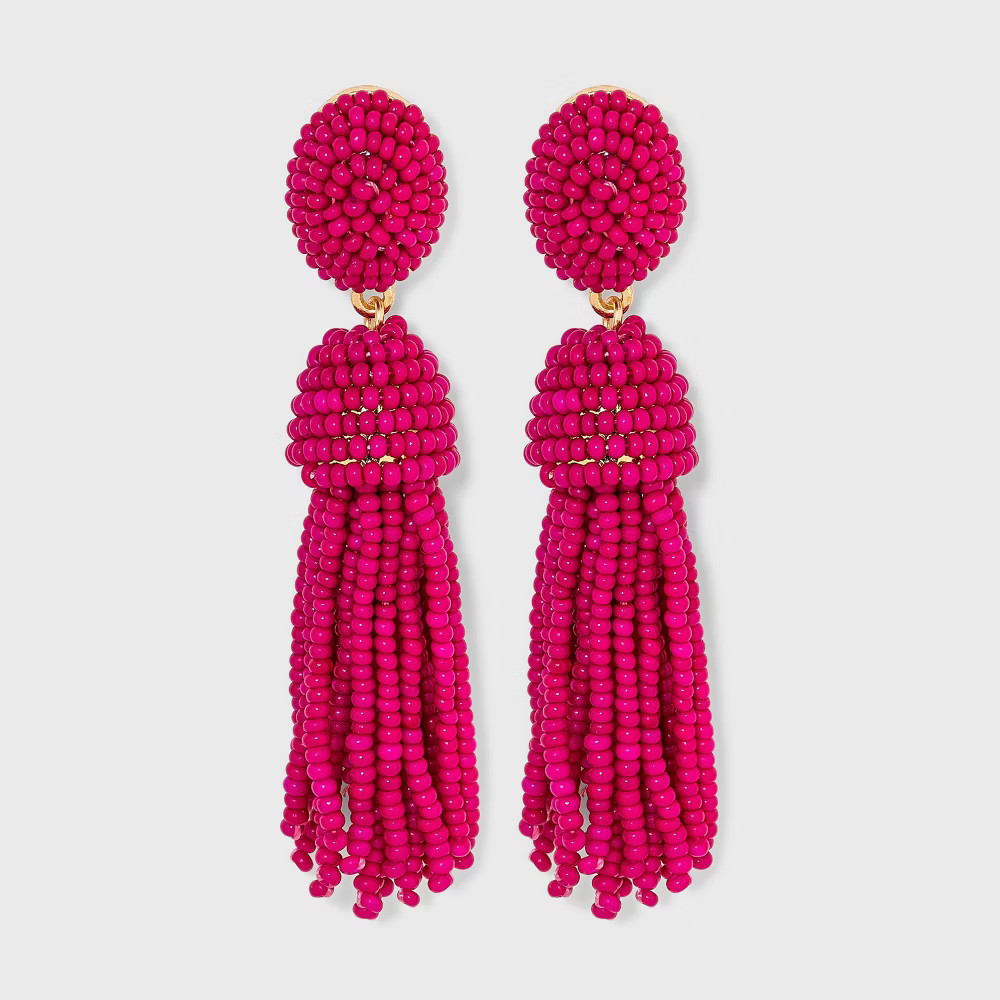 SUGARFIX by BaubleBar Polished Beaded Tassel Earrings - Neon Pink | Target