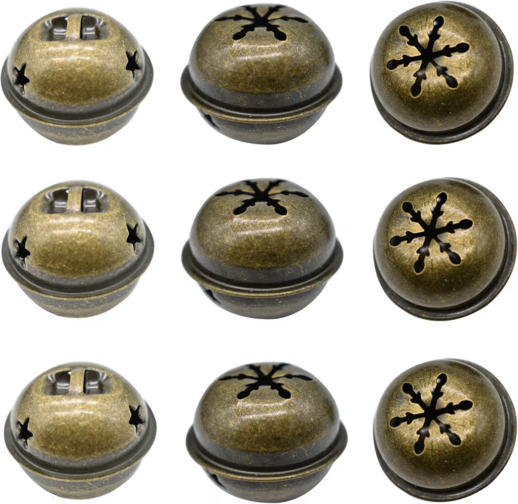 Maydahui 30 PCS Bronze Jingle Bells 1.34 Inches Star with Snowflakes Design Small Elliptical Anti... | Amazon (US)